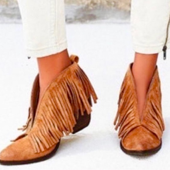 🍓Coconuts by Matisse Lambert Fringe Suede Ankle Boot In Saddle Heeled Size 8.5 - Picture 2 of 10